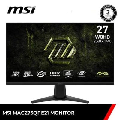 MSI GAMING MONITOR 27 INCH MAG 275QF/ MAG275QF E21 RAPID IPS WQHD 1440P 0.5MS 210HZ HDR400 HDMI+DP TILT 3Y